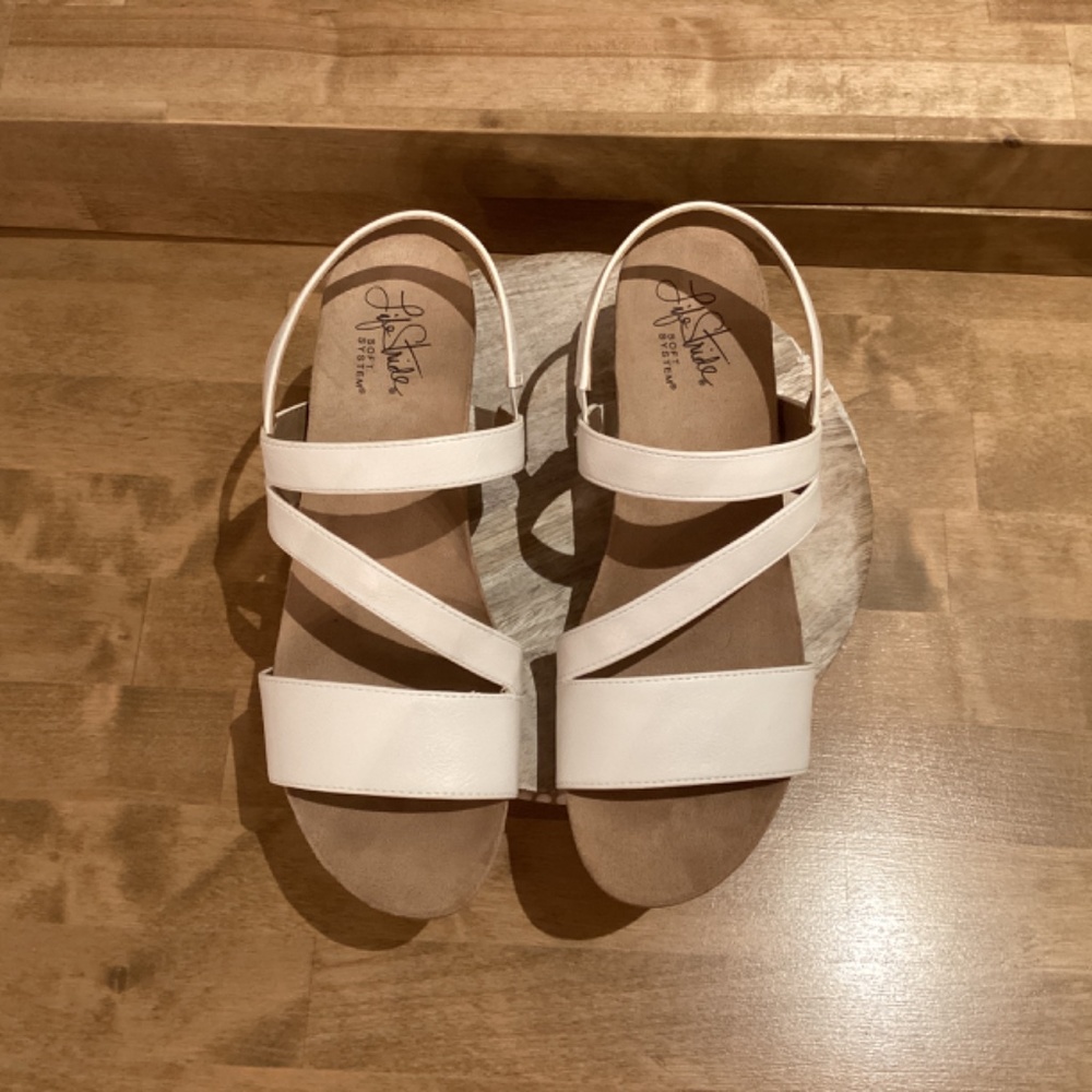 Life Stride Milly Cork Wedge White Straps Sandal Size 6.5M - Picture 5 of 8